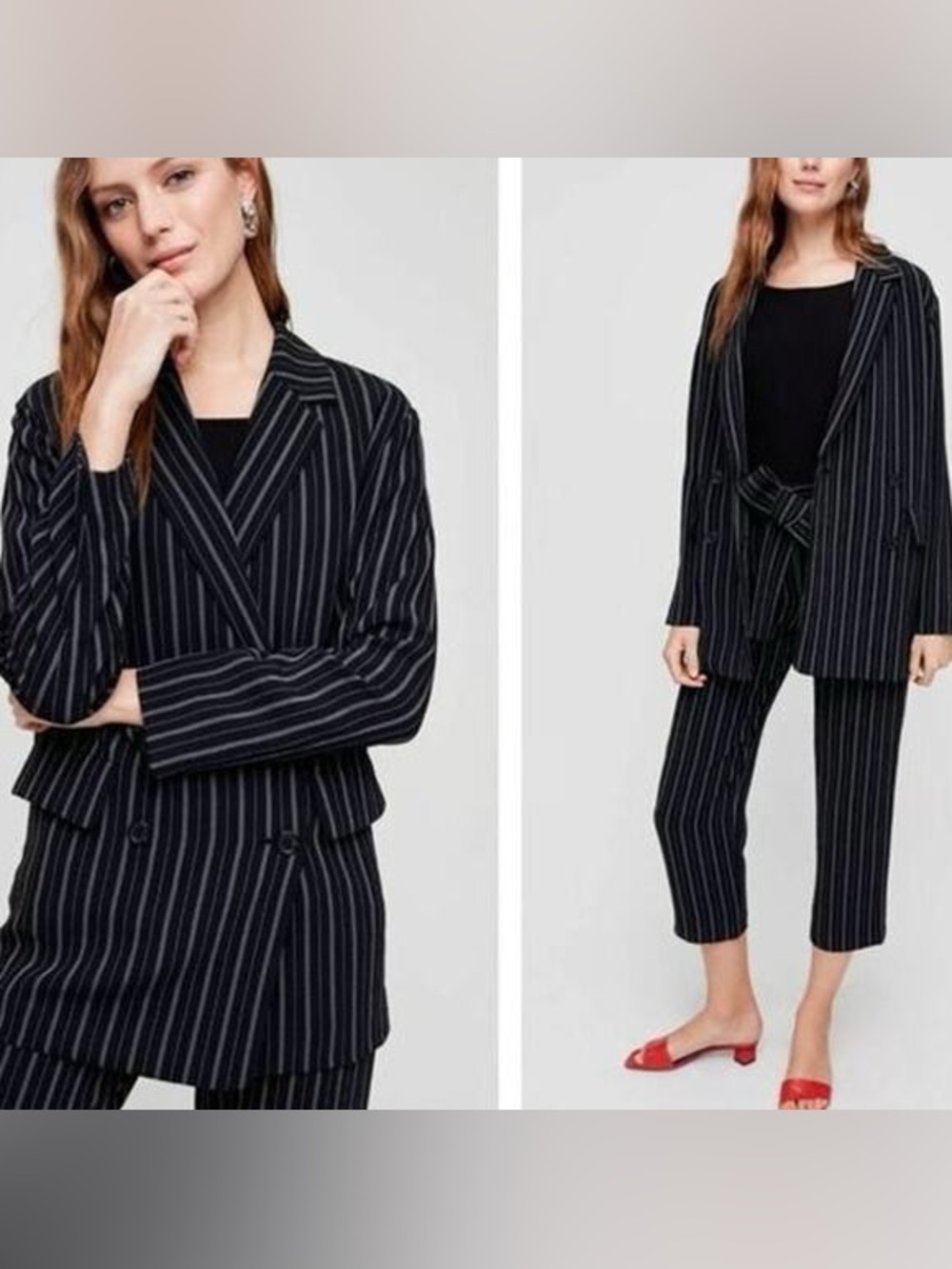 Aritzia Wilfred Size XS Cherrelle Pinstripe Double-Breasted Blazer - Dark Navy